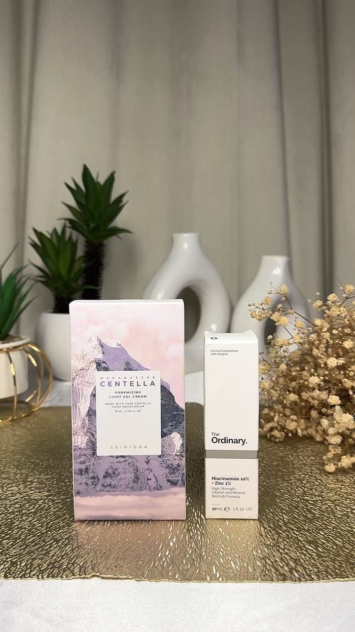 Centella poremizing gel cream + The ordinary niacinamide serum