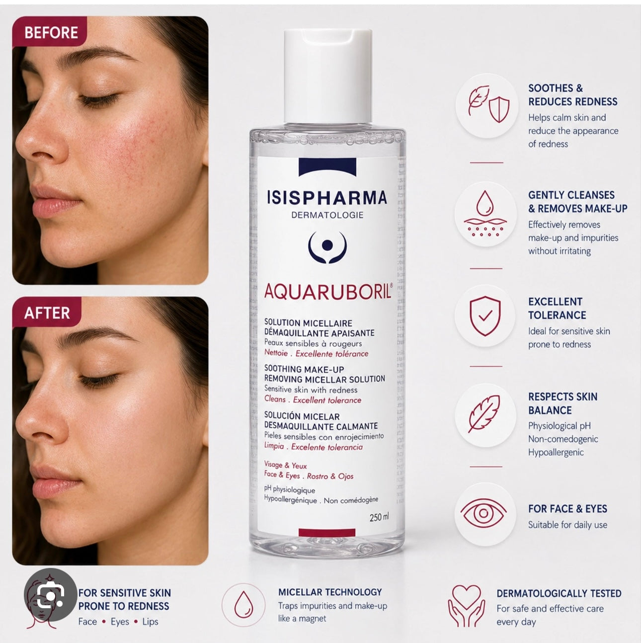 Isispharma aquaruboril makeup remover 250 ml