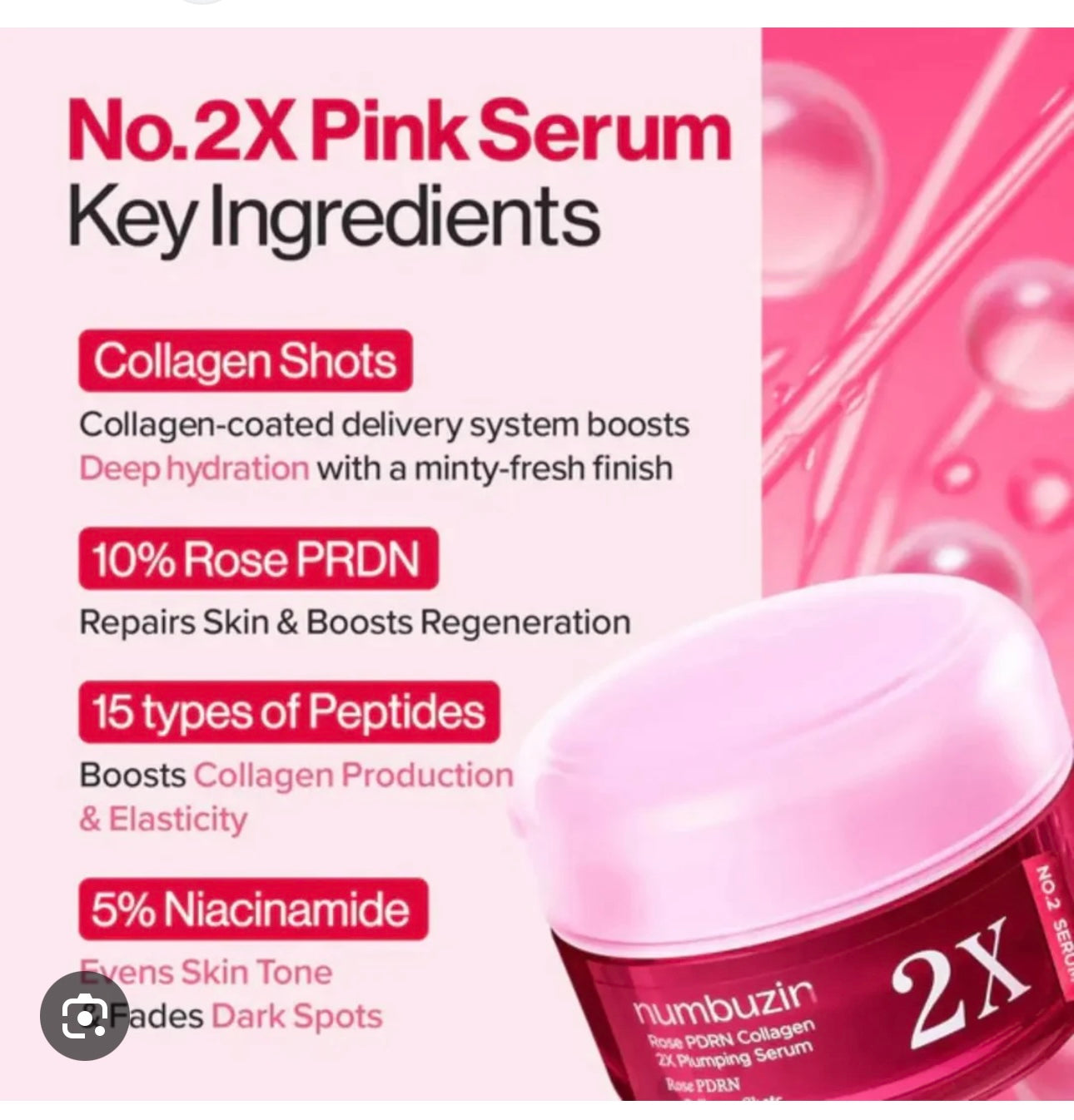 numbuzin No.2 Rose PDRN Collagen 2X Plumping Serum 30ml