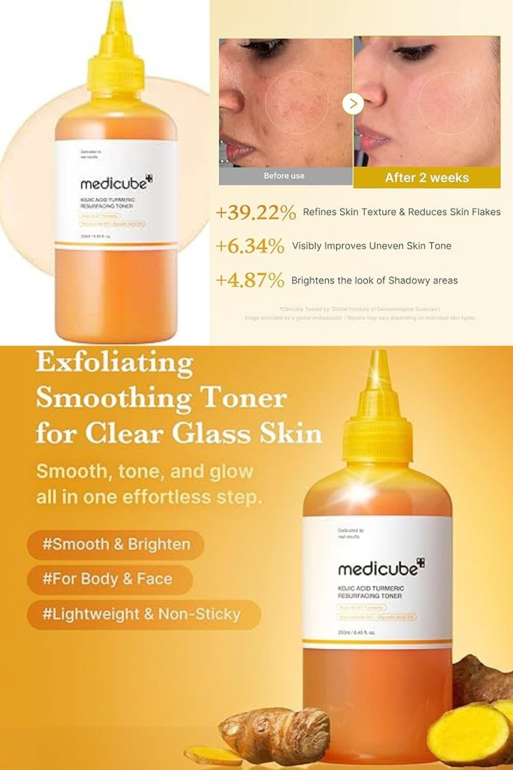 medicube Kojic Acid Turmeric Smoothing Toner for Face & Body