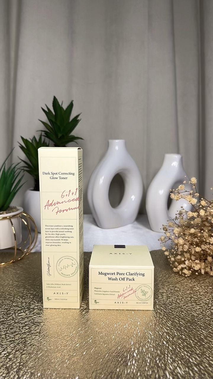Axis y dark spot correcting glow toner + Axis y mugwort pore clarifying wash off pack