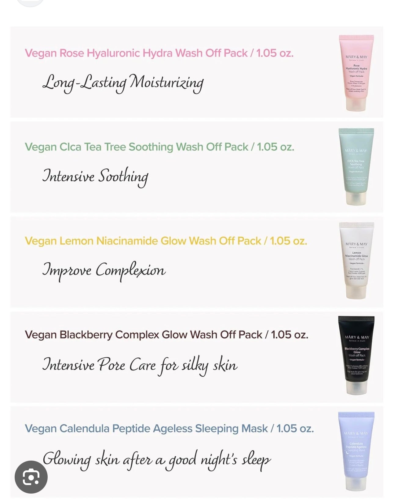 [MARY & MAY] Vegan Wash Off Mask Mini Gift Set (30g x 5)
