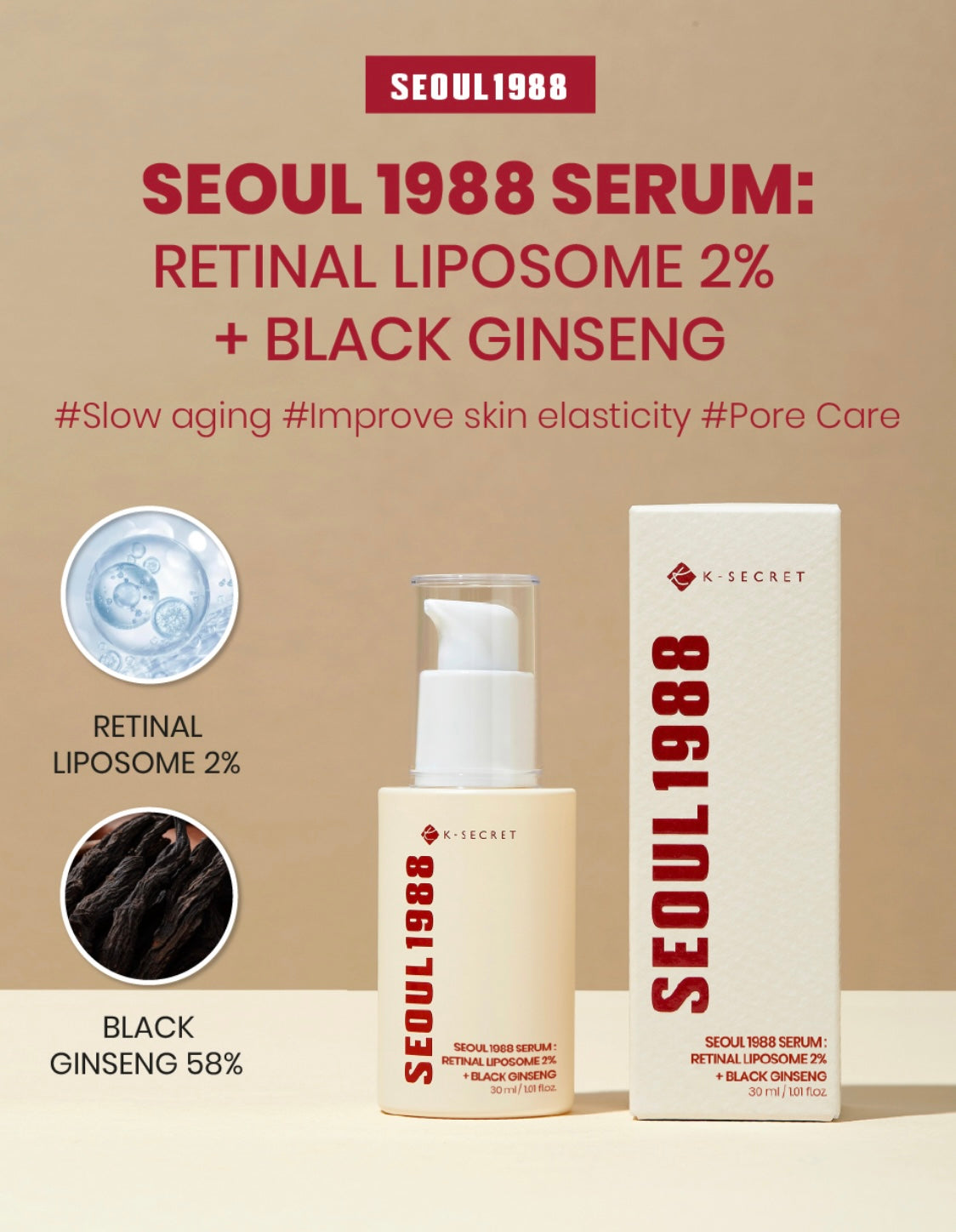 KSECRET SEOUL 1988 Serum : Retinal Liposome 2% + Black Ginseng