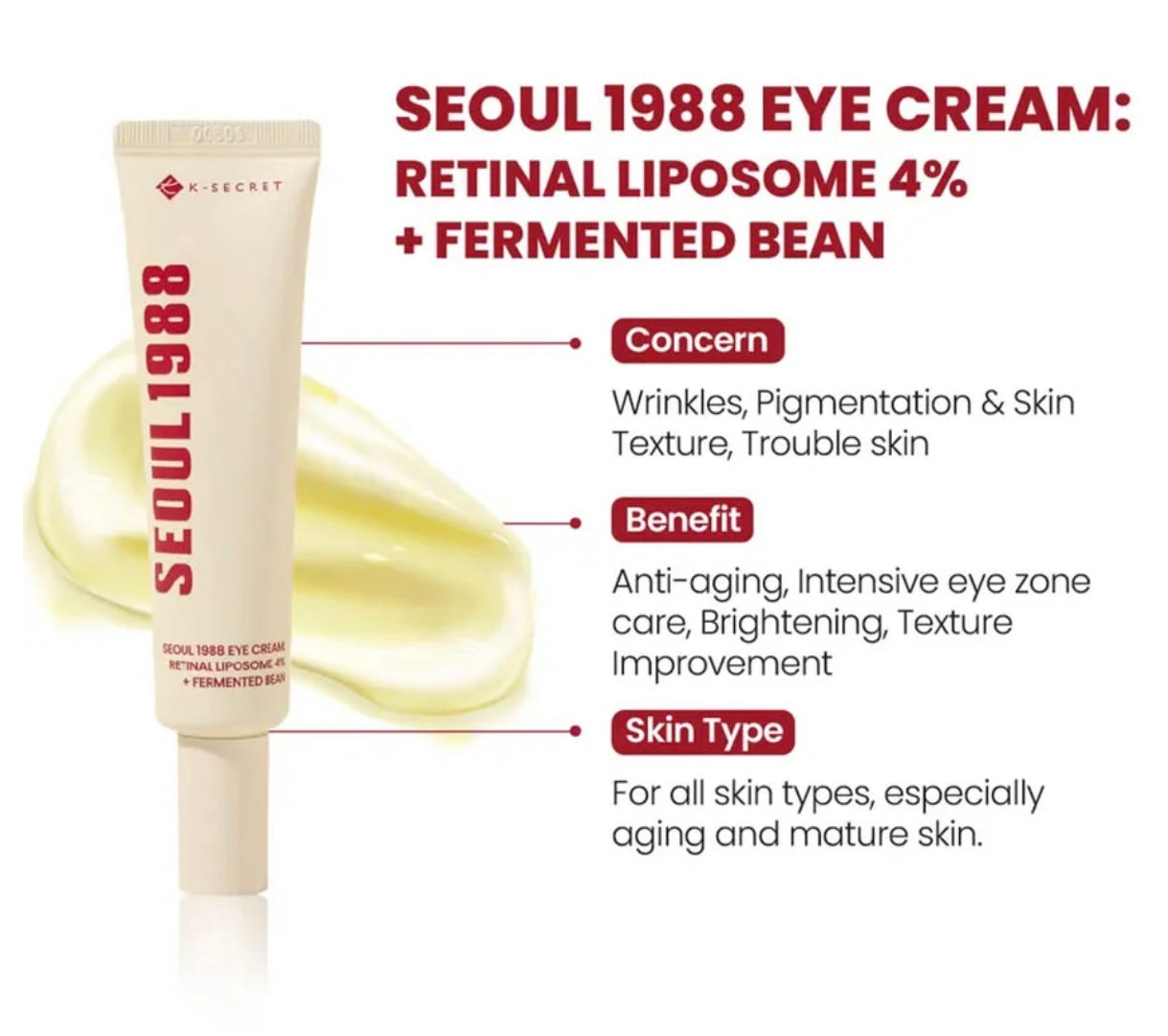 KSECRET SEOUL 1988 Eye Cream : Retinal Liposome 4% + Fermented Bean, 30ml
