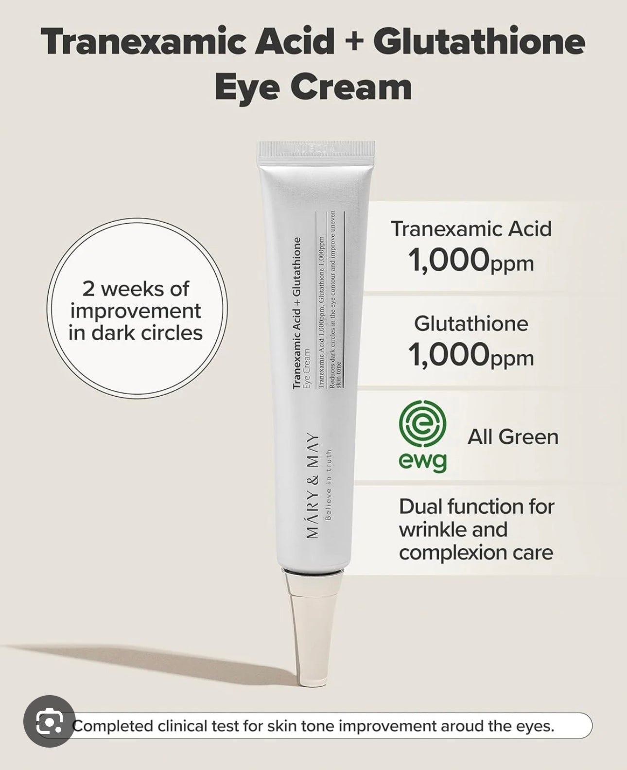 Mary&May - Tranexamic Acid + Glutathione Eye Cream mini size 12g