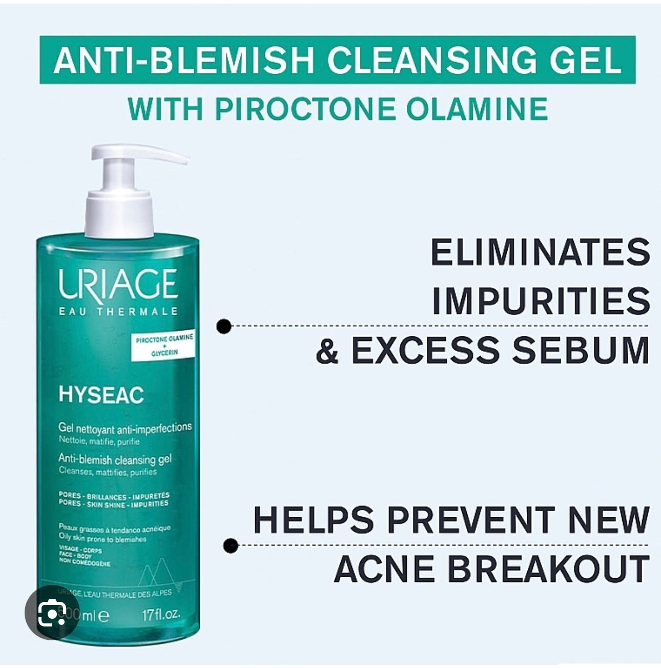 Uriage hyseac anti-blemish gel cleanser 500 ml