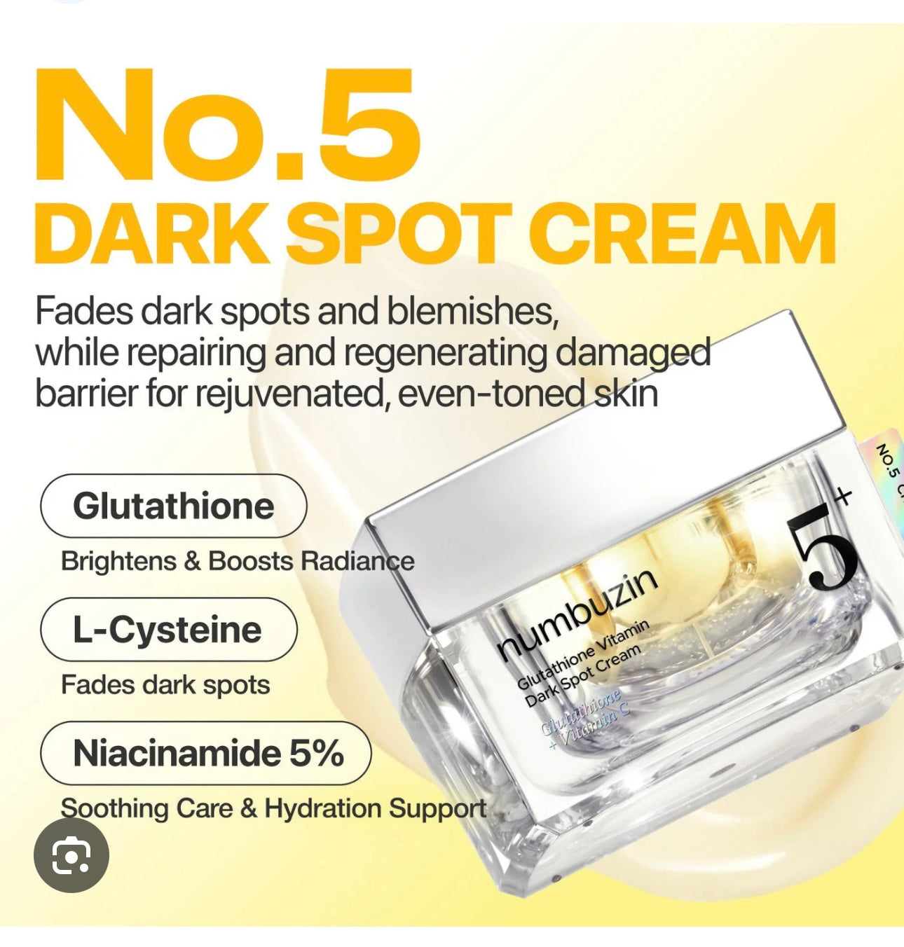 Numbuzin NO.5 VITAMIN GLUTATHIONE DARK SPOT LASER CREAM (50ML)