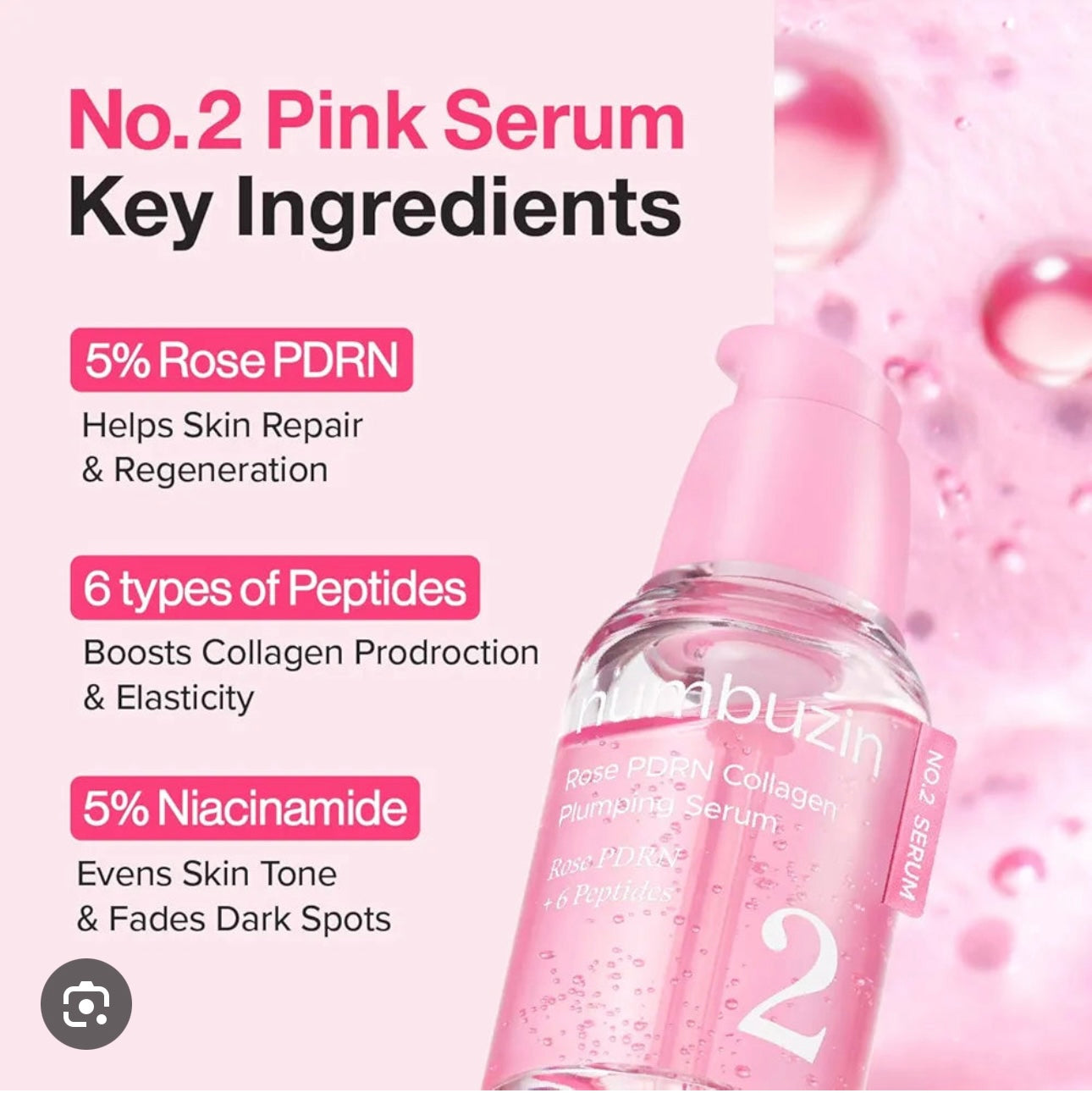Numbuzin – No.2 Rose PDRN Collagen Plumping Serum 30 ml