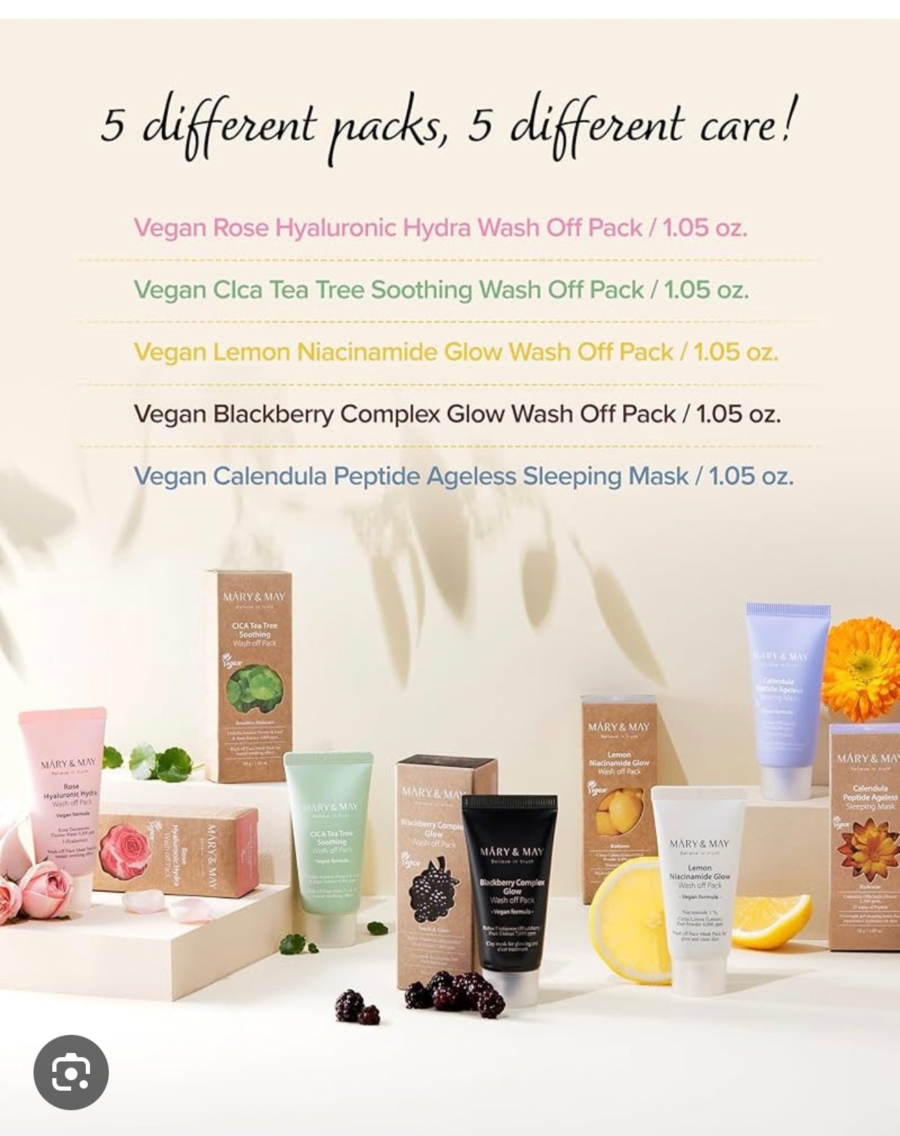 [MARY & MAY] Vegan Wash Off Mask Mini Gift Set (30g x 5)