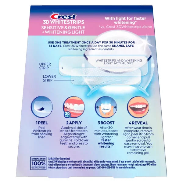 Crest 3D Whitestrips Sensitive & Gentle + Whitening Light Full Box