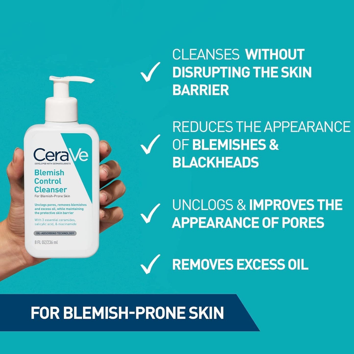 Cerave Blemish Control Face Cleanser Salicylic Acid for Blemish-Prone Skin 236ml