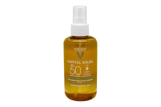 Vichy Capital Soleil Spf50+ solar Protective water hydrating hyaluronic acid