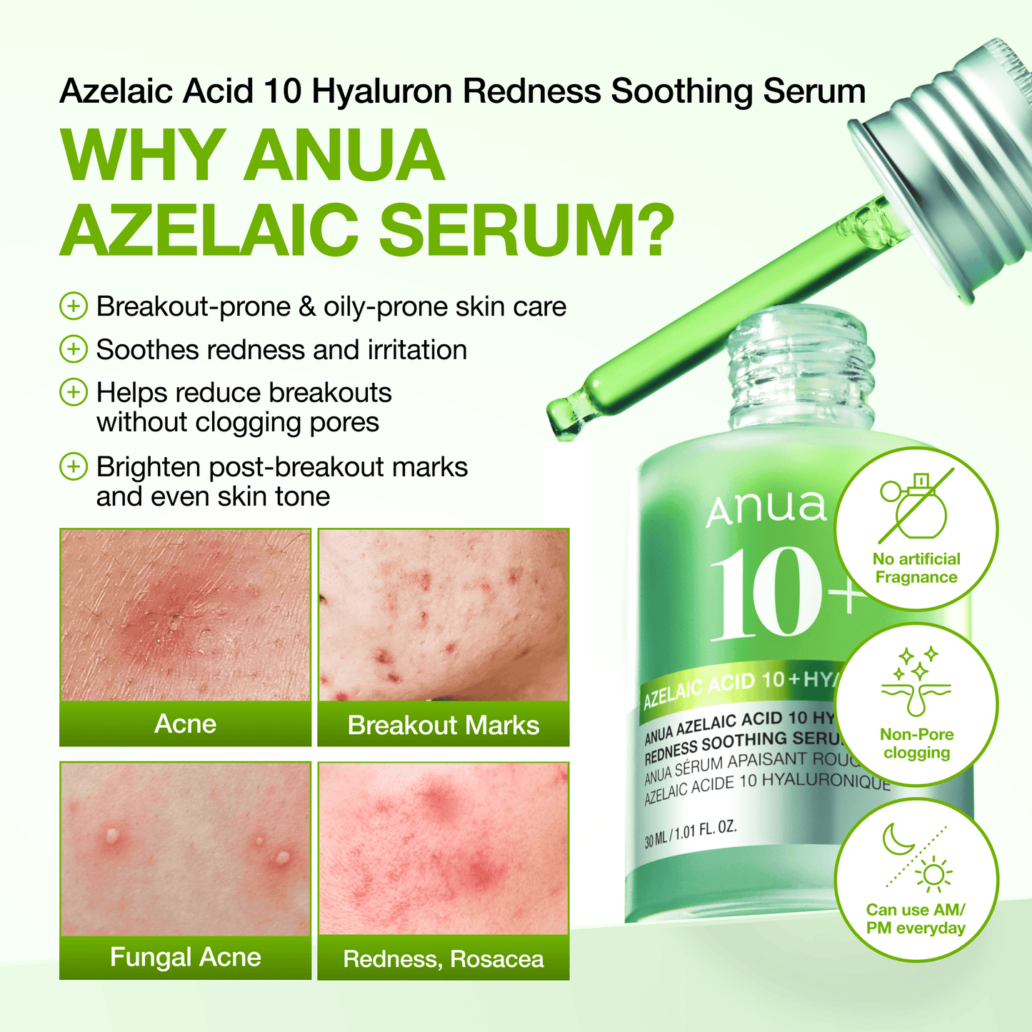 Anua - Azelaic Acid 10 Hyaluron Redness Soothing Serum 10ml without box